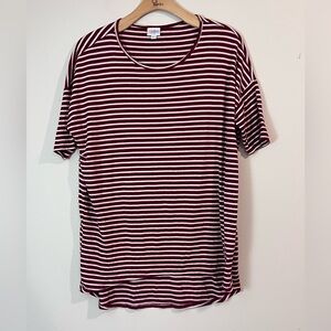 LuLaRoe Burgundy and White Striped Top
